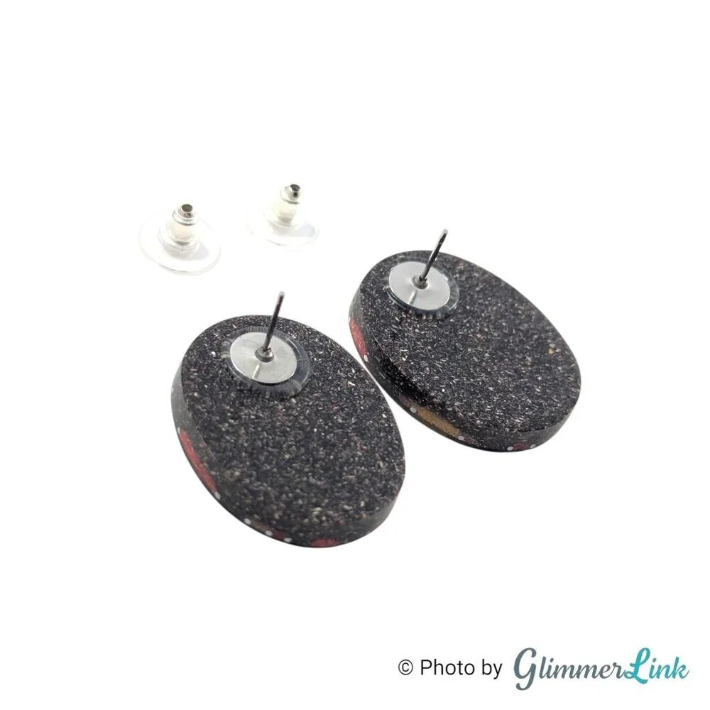 Vintage Abstract Resin Inlay Statement Earrings Modernist Geometric Design - Picture 8 of 9